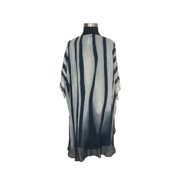 Q Neel 14 Gray Ivory Stripe Dress Set Art To Wear Lagenlook Sheer Wavy - Picture 3 of 7